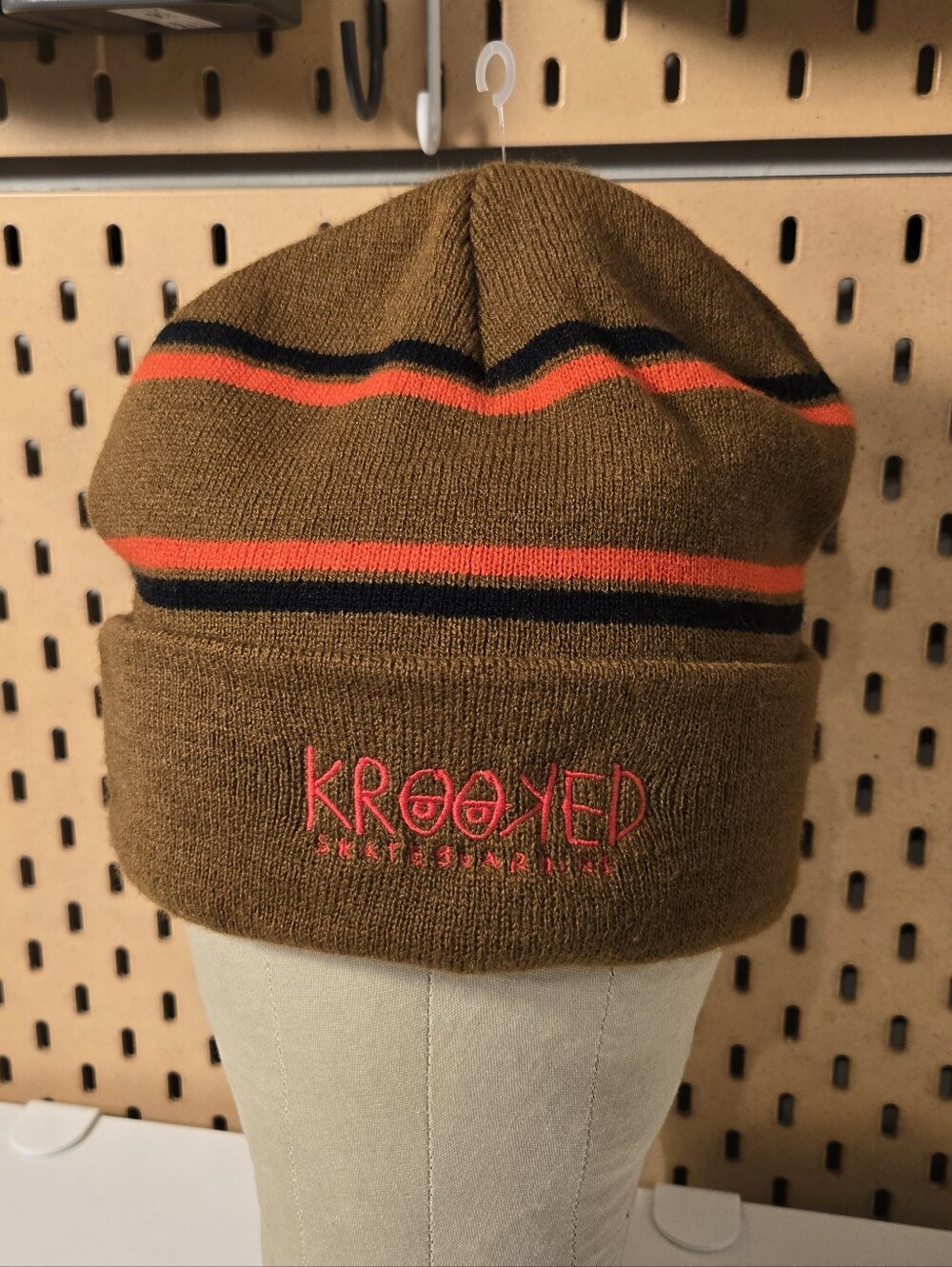Krooked Skateboards Beanie Hat Eyes Cuffed Grunge 90s Retro brown orange - Picture 1 of 5